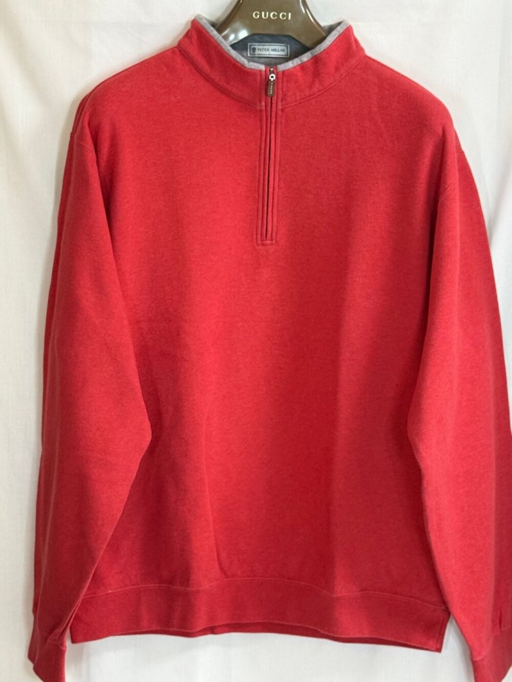 Peter Millar Men's Mock Neck 1/4 Zip Long Sleeves Pullover - Red/Gray- XL